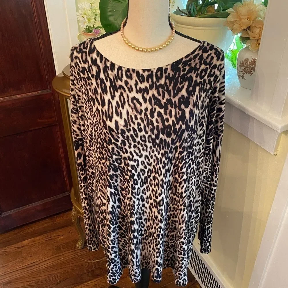 NWT *Cable & Gauge* 2X Super-Soft! Cheetah Sweater Zip Neck